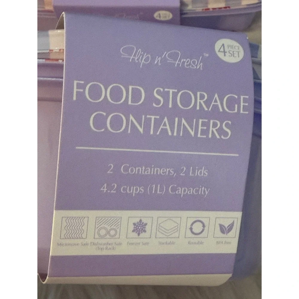 Gossi Flip n Fresh Food Storage Containers 4pc Set Blue Checkered Cherry Pattern